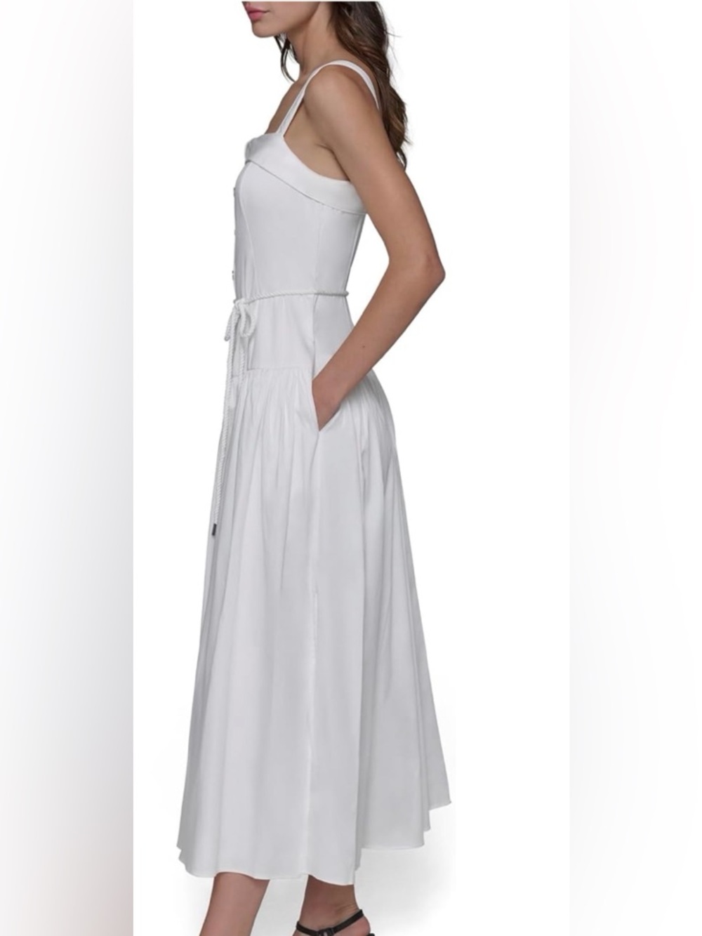 NWT KARL LAGERFELD sz14 Women's White Cotton Rope Belt Sleeveless Maxi Dress… - Picture 3 of 9